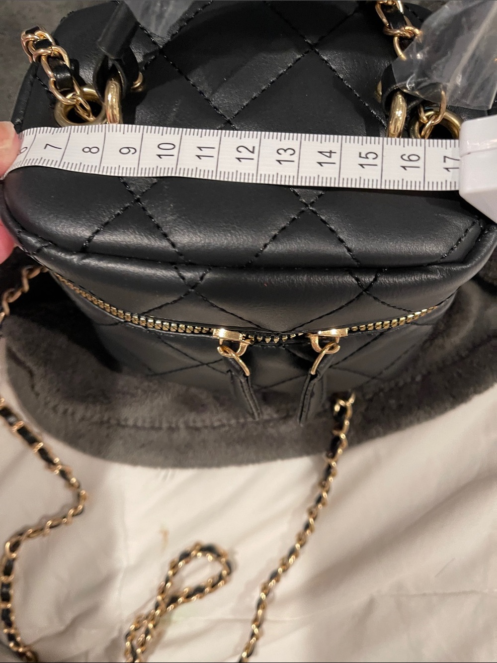 Black Quilted Mini Crossbody with Gold Chain Strap - Picture 6 of 8